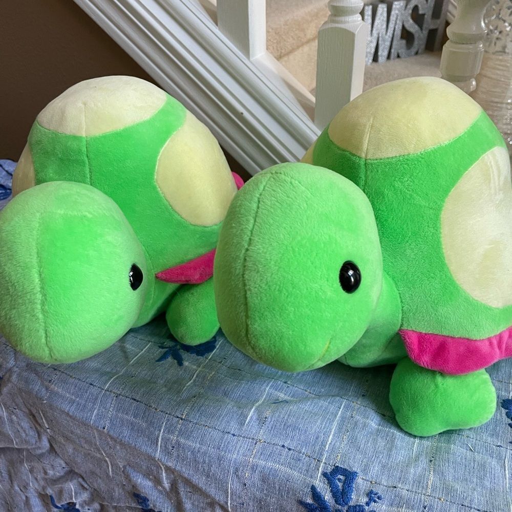 2 Adorable Plush Turtles Pink and Green